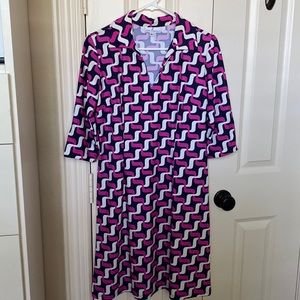 Jude Connally Navy and Hot Pink Stretch Tunic Dress, Size Medium